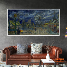 Load image into Gallery viewer, Spooky Haunted Carnival, Framed Canvas Print, Starry Night Inspired Spooky Season Wall Art, Halloween Prop
