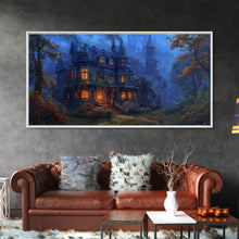 Load image into Gallery viewer, Dark Academia Victorian Mansion Framed Canvas Print, Victorian Oil Painting, Spooky Vibes Halloween Wall Art
