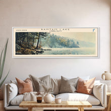 Load image into Gallery viewer, Bantam Lake Connecticut Lake House Art, Framed Canvas Print, Panoramic Travel Poster, Scenic View, Modern Decor, Water Reflection
