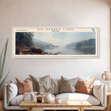 Cargar imagen en el visor de la galería, Big Barbee Lake Indiana Framed Canvas Print, Panoramic Lake House Art, Scenic Painting, Travel Poster, Rustic Decor, Nature Scene
