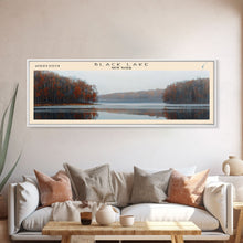 Carregar imagem no visualizador da galeria, Black Lake New York Framed Canvas Print, Lake House Decor, Panoramic Scenic View, Travel Poster, Modern Art, Lake Painting
