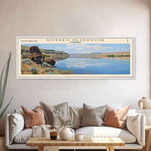 Load image into Gallery viewer, Boysen Reservoir Wyoming Framed Canvas Print, Lake House Art, Panoramic Wall Art, Travel Poster, Minimalist Lake Painting, Home Decor
