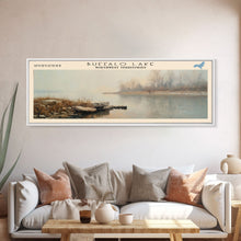 Carregar imagem no visualizador da galeria, Buffalo Lake Framed Canvas Print, Panoramic Lake House Decor, Wall Art, Travel Poster, Modern Lake Painting, Nature Art
