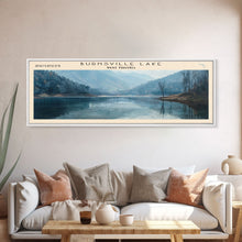 Carregar imagem no visualizador da galeria, Burnsville Lake West Virginia Framed Canvas Print, Panoramic Lake House Decor, Wall Art, Travel Poster, Modern Lake Painting, Nature Art
