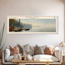 Carregar imagem no visualizador da galeria, Burt Lake Michigan Framed Canvas Print, Panoramic Lake House Decor, Wall Art, Travel Poster, Rustic Lake Painting, Nature Art
