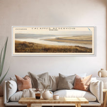 Carregar imagem no visualizador da galeria, Calamus Reservoir Nebraska Framed Canvas Print, Panoramic Lake House Decor, Wall Art, Travel Poster, Rustic Lake Painting, Nature Art
