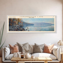 Carregar imagem no visualizador da galeria, Canandaigua Lake New York Framed Canvas Print, Lake House Art, Panoramic Wall Art, Travel Poster, Modern Lake Painting, Nature Art
