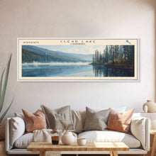 Cargar imagen en el visor de la galería, Clear Lake Framed Canvas Print, Lake House Art, Panoramic Wide Art, Travel Poster, Rustic Lake Painting, Home Decor
