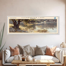 Cargar imagen en el visor de la galería, Clearwater Lake Framed Canvas Print, Lake House Art, Panoramic Travel Poster, Wide Wall Art, Modern Lake Painting, Home Decor

