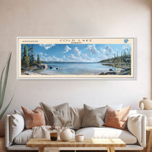Load image into Gallery viewer, Cold Lake Framed Canvas Print, Lake House Art, Panoramic Wide Art, Travel Poster, Modern Lake Painting, Home Decor
