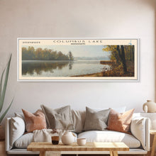 Cargar imagen en el visor de la galería, Columbus Lake Mississippi Framed Canvas Print, Panoramic Lake House Decor, Wide Wall Art, Travel Poster, Rustic Lake Painting, Nature Art
