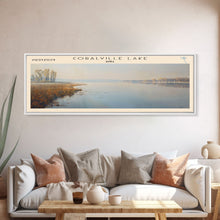 Load image into Gallery viewer, Coralville Lake Iowa Framed Canvas Print, Lake House Art, Panoramic Wide Art, Travel Poster, Modern Lake Painting, Nature Art
