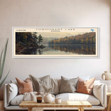 Cargar imagen en el visor de la galería, Cormorant Lake Framed Canvas Print, Lake House Decor, Panoramic Wide Art, Travel Poster, Rustic Lake Painting, Home Decor
