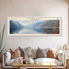 Load image into Gallery viewer, Crean Lake Framed Canvas Print, Lake House Decor, Panoramic Wall Art, Travel Poster, Rustic Lake Painting, Nature Art
