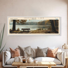 Load image into Gallery viewer, Crooked Lake Indiana Framed Canvas Print, Panoramic Lake House Decor, Wall Art, Travel Poster, Rustic Lake Painting, Nature Art
