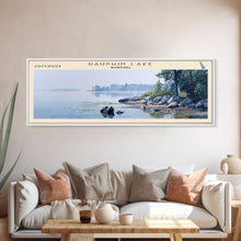 Load image into Gallery viewer, Dallas Lake Indiana Framed Canvas Print, Lake House Decor, Panoramic Wall Art, Travel Poster, Rustic Lake Painting, Home Decor
