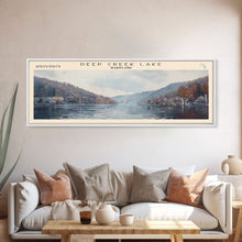 Load image into Gallery viewer, Deep Creek Lake Maryland Framed Canvas Print, Lake House Decor, Panoramic Wall Art, Travel Poster, Modern Lake Painting, Nature Art
