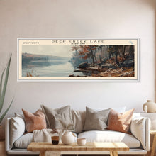 Load image into Gallery viewer, Deal Lake New Jersey Framed Canvas Print, Lake House Art, Panoramic Wall Art, Travel Poster, Rustic Lake Painting, Home Decor
