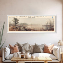 Load image into Gallery viewer, Diamond Hill Reservoir Rhode Island Framed Canvas Print, Panoramic Lake House Decor, Wall Art, Travel Poster, Rustic Lake Painting, Nature Art
