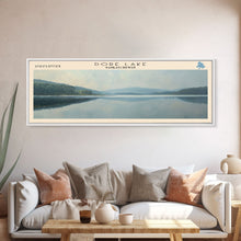 Load image into Gallery viewer, Dore Lake Framed Canvas Print, Lake House Decor, Panoramic Wall Art, Travel Poster, Rustic Lake Painting, Home Decor
