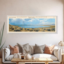 Load image into Gallery viewer, Elephant Butte Reservoir New Mexico Framed Canvas Print, Panoramic Lake House Decor, Wall Art, Travel Poster, Rustic Lake Painting, Nature Art
