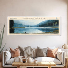 Load image into Gallery viewer, Emaiksoun Lake Framed Canvas Print, Lake House Art, Panoramic Wall Art, Travel Poster, Modern Lake Painting, Home Decor
