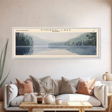 Load image into Gallery viewer, Ennadai Lake Framed Canvas Print, Lake House Decor, Panoramic Wall Art, Travel Poster, Rustic Lake Painting, Home Decor
