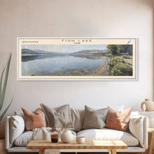 Cargar imagen en el visor de la galería, Fish Lake Utah Framed Canvas Print, Panoramic Lake House Decor, Wall Art, Travel Poster, Tranquil Lake Painting, Nature Art
