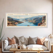 Cargar imagen en el visor de la galería, Flaming Gorge Reservoir Utah Framed Canvas Print, Lake House Art, Panoramic Wall Art, Travel Poster, Beautiful Lake Painting, Home Decor

