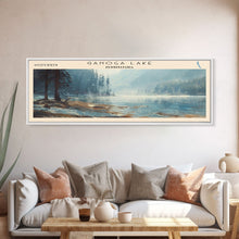Cargar imagen en el visor de la galería, Ganoga Lake Pennsylvania Framed Canvas Print, Panoramic Lake House Decor, Wall Art, Travel Poster, Vibrant Lake Painting, Nature Art
