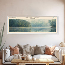 Load image into Gallery viewer, Geist Lake Indiana Framed Canvas Print, Panoramic Lake House Decor, Wall Art, Travel Poster, Peaceful Lake Painting, Nature Art
