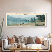 Load image into Gallery viewer, Georgetown Lake Montana Framed Canvas Print, Lake House Art, Panoramic Wall Art, Travel Poster, Scenic Lake Painting, Home Decor
