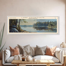 Cargar imagen en el visor de la galería, Lake Cochituate Massachusetts Framed Canvas Print, Lake House Decor, Panoramic Wall Art, Travel Poster, Beautiful Lake Painting, Nature Art
