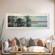 Cargar imagen en el visor de la galería, Lake Griffin Florida Framed Canvas Print, Lake House Decor, Panoramic Wall Art, Travel Poster, Beautiful Lake Painting, Nature Art
