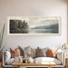 Load image into Gallery viewer, Lake Winnipesaukee Framed Canvas Print, Lake House Decor, Panoramic Wall Art, Travel Poster, Landscape Painting, Modern Art
