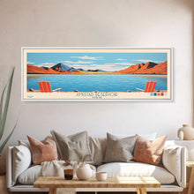 Carregar imagem no visualizador da galeria, Amistad Reservoir Texas Framed Canvas Print, Panoramic Travel Poster, Midcentury Modern Wall Art, Pop Art, Nature Bedroom Decor
