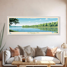 Load image into Gallery viewer, Blue Springs Lake Missouri Framed Canvas Print, Panoramic Wall Art, Midcentury Modern, Pop Art, Travel Poster, Scenic Living Room Art, Lake House Decor
