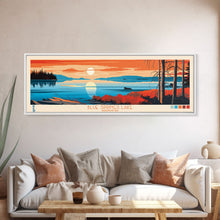 Load image into Gallery viewer, Bluenose Lake Nunavut Framed Canvas Print, Panoramic Travel Poster, Midcentury Modern Wall Art, Pop Art, Nature Bedroom Decor, Scenic Lake House Art
