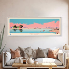 Carregar imagem no visualizador da galeria, Caballo Lake New Mexico Framed Canvas Print, Midcentury Modern Panoramic Wall Art, Living Room Decor, Pop Art, Travel Poster Art, Scenic Nature Painting
