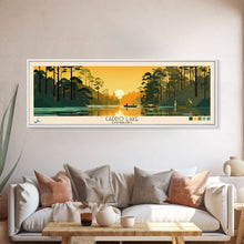 Carregar imagem no visualizador da galeria, Caddo Lake Louisiana Framed Canvas Print, Pop Art Panoramic Travel Poster, Midcentury Modern, Wall Art, Scenic Nature Painting, Bedroom Decor
