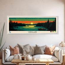 Carregar imagem no visualizador da galeria, Candle Lake Saskatchewan Framed Canvas Print, Midcentury Modern Panoramic Wall Art, Living Room Decor, Pop Art, Travel Poster Art, Scenic Nature Painting
