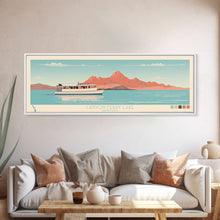 Carregar imagem no visualizador da galeria, Canyon Ferry Lake Montana Framed Canvas Print, Pop Art Panoramic Travel Poster, Bedroom Decor, Midcentury Modern, Wall Art, Scenic Lake House, Nature Art
