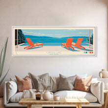 Cargar imagen en el visor de la galería, Cayuga Lake New York Framed Canvas Print, Pop Art Panoramic Travel Poster, Midcentury Modern, Wall Art, Scenic Nature Painting, Bedroom Decor, Living Room Art
