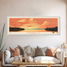 Cargar imagen en el visor de la galería, Cedar Creek Lake Kentucky Framed Canvas Print, Midcentury Modern Panoramic Wall Art, Living Room Decor, Pop Art, Travel Poster Art, Scenic Nature Painting, Lake House Decor
