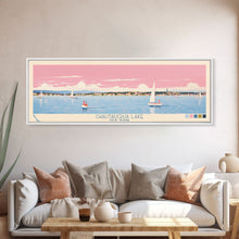 Cargar imagen en el visor de la galería, Chautauqua Lake New York Framed Canvas Print, Pop Art Panoramic Travel Poster, Midcentury Modern, Wall Art, Scenic Nature Painting, Bedroom Decor, Living Room Art
