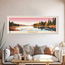 Cargar imagen en el visor de la galería, Churchill Lake Saskatchewan Framed Canvas Print, Midcentury Modern Panoramic Wall Art, Living Room Decor, Pop Art, Travel Poster Art, Scenic Nature Painting, Lake House Decor
