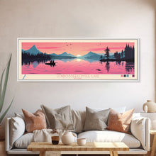 Cargar imagen en el visor de la galería, Cobbosseecontee Lake Maine Framed Canvas Print, Midcentury Modern Panoramic Wall Art, Living Room Decor, Pop Art, Travel Poster Art, Scenic Nature Painting, Lake House Decor
