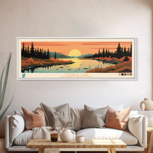 Cargar imagen en el visor de la galería, Colville Lake Northwest Territories Framed Canvas Print, Pop Art Panoramic Travel Poster, Bedroom Decor, Midcentury Modern, Wall Art, Scenic Lake House, Nature Art
