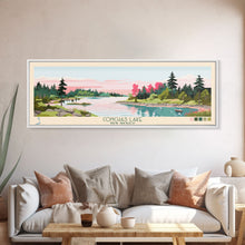 Cargar imagen en el visor de la galería, Conchas Lake New Mexico Framed Canvas Print, Midcentury Modern Panoramic Wall Art, Living Room Decor, Pop Art, Travel Poster Art, Scenic Nature Painting, Lake House Decor
