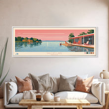 Load image into Gallery viewer, Dallas Lake Indiana Framed Canvas Print, Midcentury Modern Panoramic Wall Art, Bedroom Decor, Pop Art, Travel Poster Art, Scenic Nature Painting
